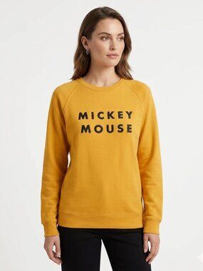 FRANK AND OAK X DISNEY MUSTARD YELLOW BLACK MICKEY MOUSE EMBROIDERED SWEATER